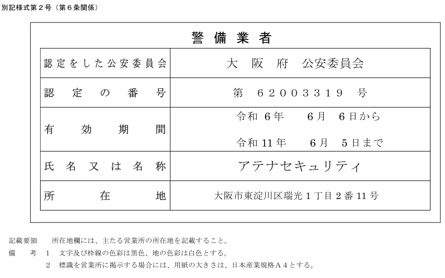 警備認定証
